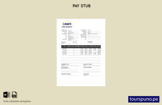 lista para imprimir plantilla de recibo de sueldo de empresa mayorista de Lowe's