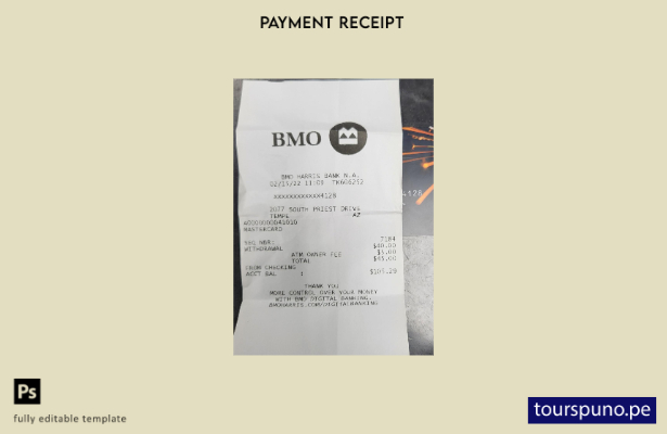 Plantilla de recibo bancario Bmo de Canadá lista para imprimir