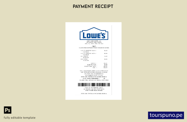 Plantilla de recibo de pago de Lowe's lista para imprimir