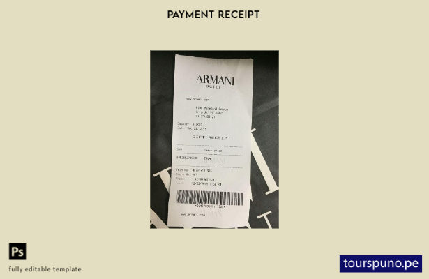 Plantilla de recibo de pago de outlet Armani lista para imprimir