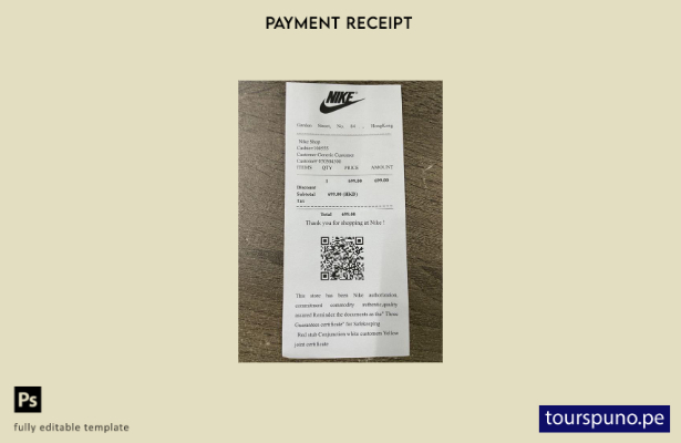 Plantilla de recibo de pago de tienda Nike lista para imprimir