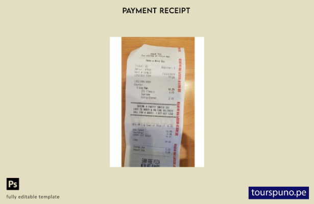 lista para imprimir la plantilla de recibo de pago del restaurante Pizza Hut
