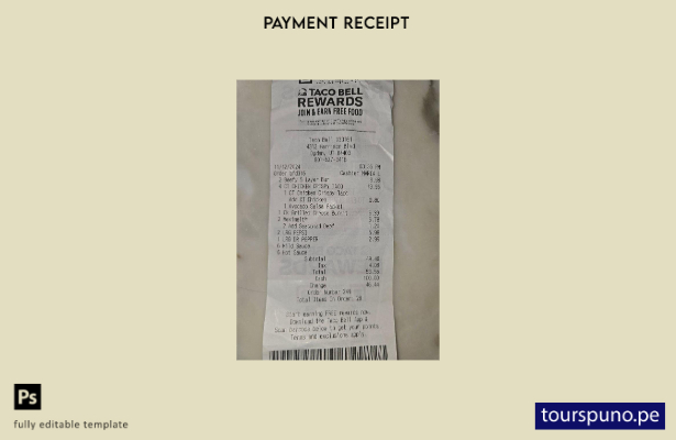 plantilla de recibo de pago de Taco Bell Rewards lista para imprimir