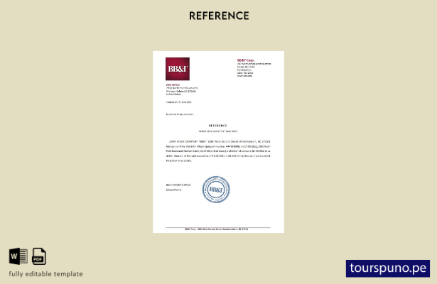 Plantilla de referencia de BB&T de EE. UU. lista para imprimir