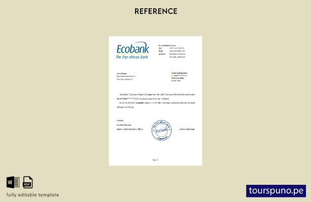 Plantilla de referencia de Camerún Ecobank lista para imprimir