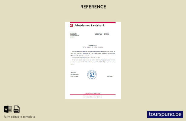 Plantilla de referencia de Dinamarca Arbejdernes Landsbank lista para imprimir