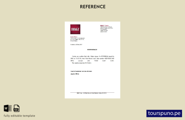 Plantilla de referencia de cierre de BB&T de EE. UU. lista para imprimir