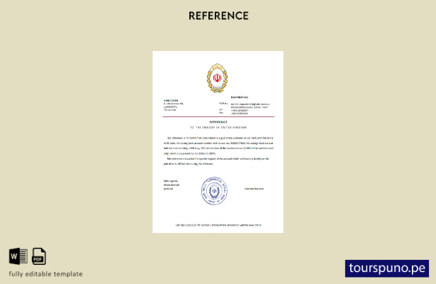 Plantilla de referencia del banco Irán Melli lista para imprimir
