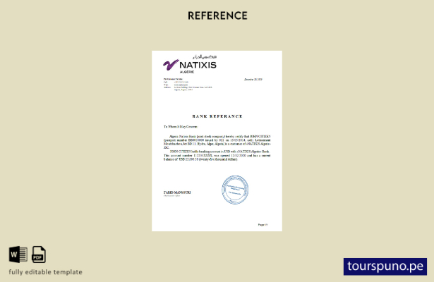 lista para imprimir plantilla de referencia bancaria de Argelia Natixis Algerie