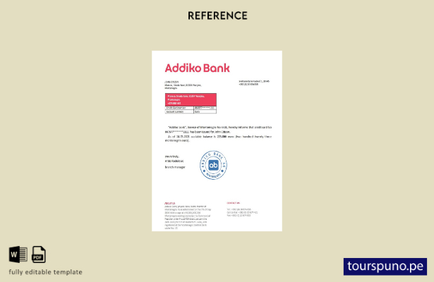 plantilla de referencia bancaria Addiko de Montenegro lista para imprimir