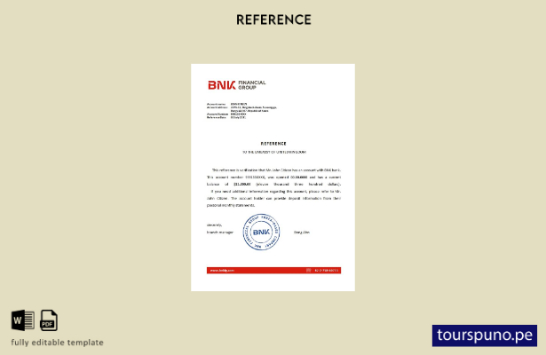 plantilla de referencia bancaria BNK de Corea lista para imprimir