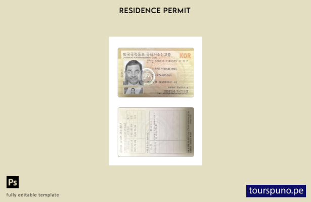 Listo para imprimir la plantilla actual de tarjeta de residencia de Corea