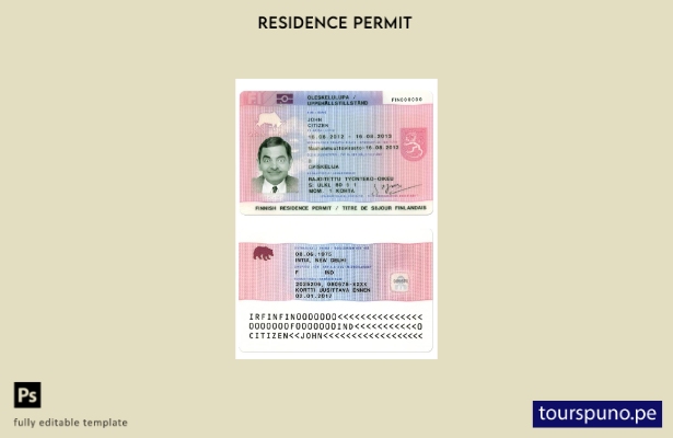Plantilla de permiso de residencia en Finlandia lista para imprimir