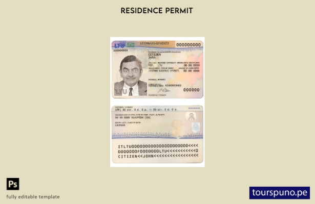 Plantilla de permiso de residencia en Lituania lista para imprimir