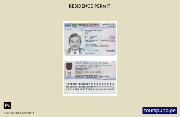 Plantilla de permiso de residencia en Portugal lista para imprimir