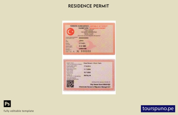 Plantilla de permiso de residencia en Turquía (versión) lista para imprimir