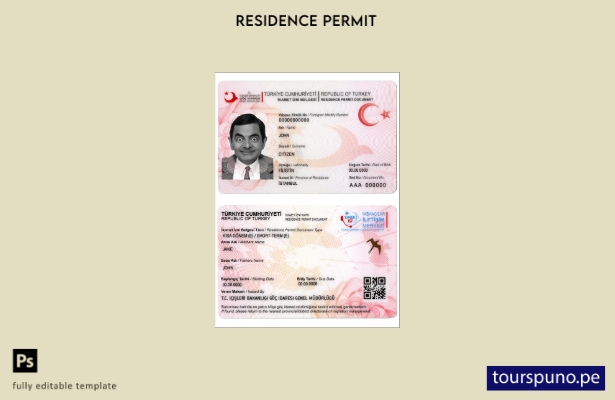 Plantilla de permiso de residencia en Turquía lista para imprimir