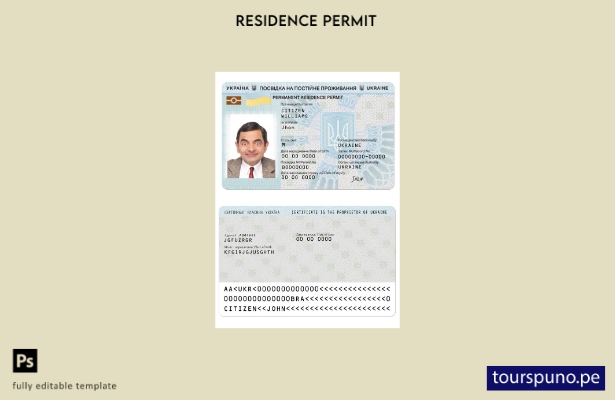 Plantilla de permiso de residencia en Ucrania lista para imprimir