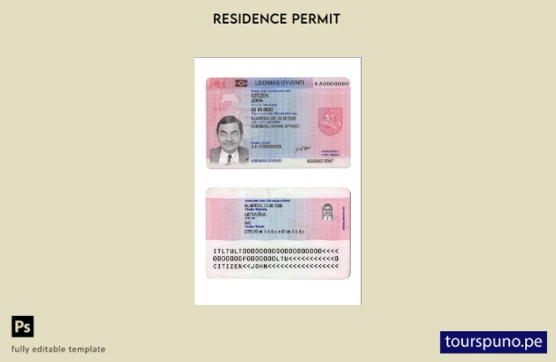 Plantilla de tarjeta de residencia de Litva lista para imprimir