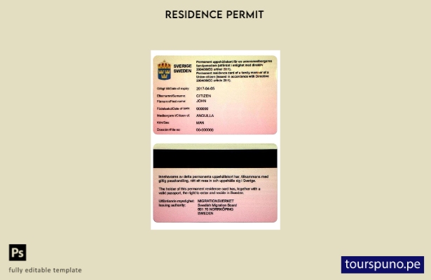 Plantilla de tarjeta de residencia permanente de Suecia lista para imprimir