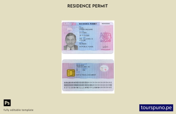 Plantilla de versión de permiso de residencia del Reino Unido lista para imprimi
