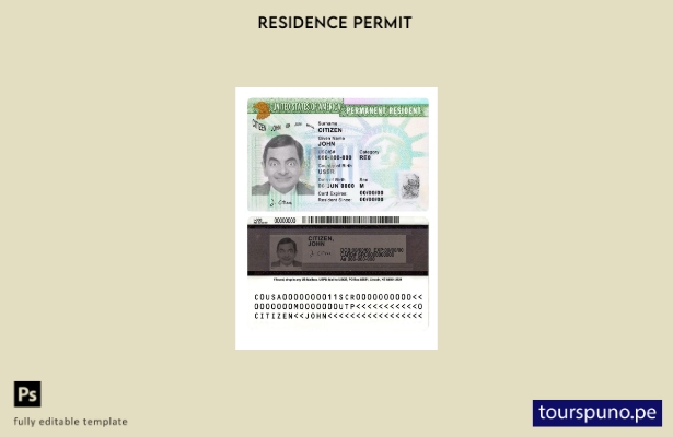 listo para imprimir Tarjeta verde de EE. UU., plantilla de tarjeta de residente