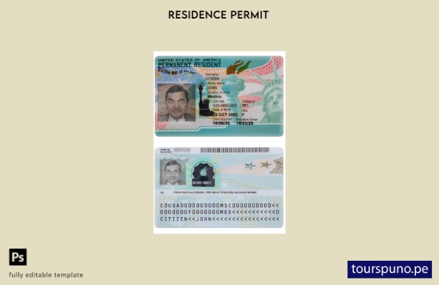 listo para imprimir nueva tarjeta verde de EE. UU., plantilla de residente perma