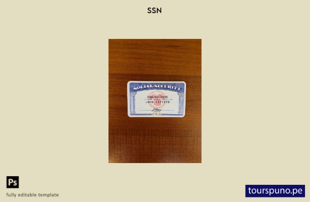 listo para imprimir USA SSN photolook fondo de mesa de madera oscura plantilla F
