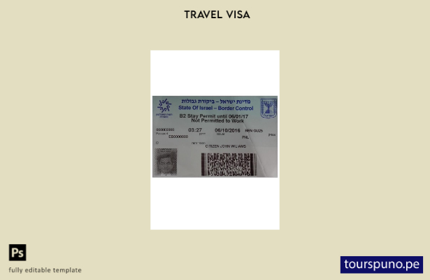 Plantilla de versión de visa de Israel lista para imprimir