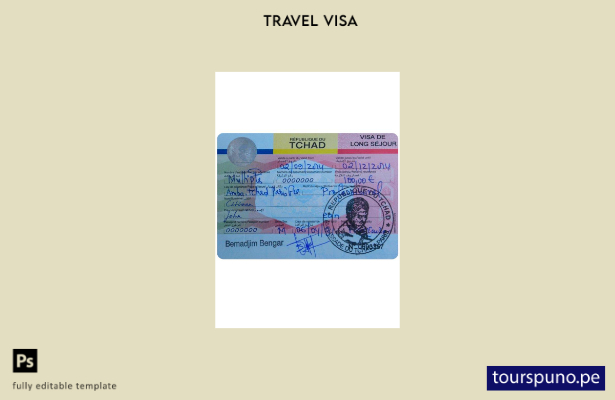 Plantilla de visa Chad lista para imprimir