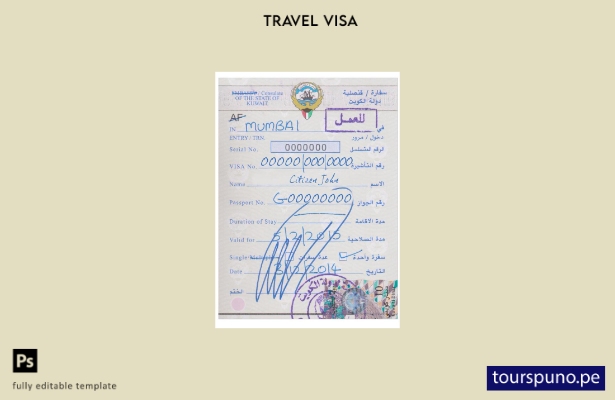Plantilla de visa de Kuwait lista para imprimir