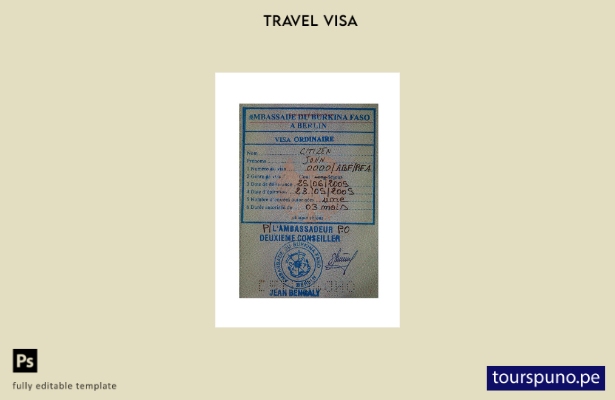Plantilla de visa de sello de Burkina Faso lista para imprimir