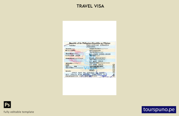 Plantilla de visa de viaje para Filipinas lista para imprimir