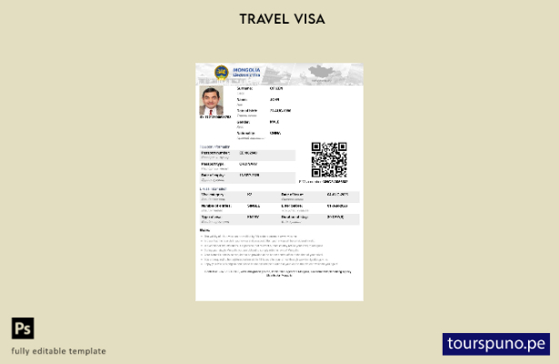 Plantilla de visa electrónica de Mongolia lista para imprimir en formatos Word y