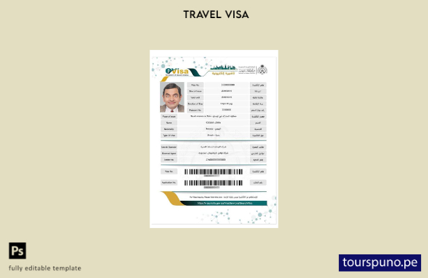 Plantilla de visa electrónica para Arabia Saudita lista para imprimir