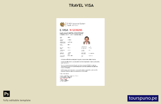 Plantilla de visa electrónica para Armenia lista para imprimir en formatos Word
