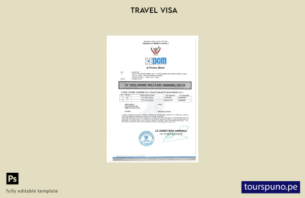 Plantilla de visa electrónica para Congo lista para imprimir