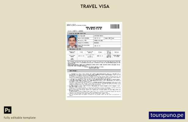 Plantilla de visa electrónica para Corea lista para imprimir