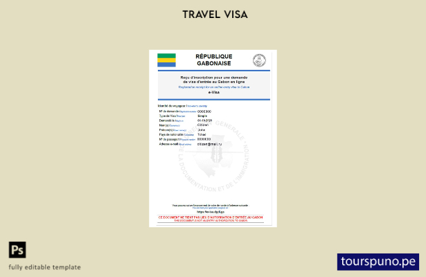 Plantilla de visa electrónica para Gabón lista para imprimir