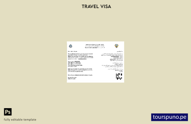 Plantilla de visa electrónica para Kuwait lista para imprimir