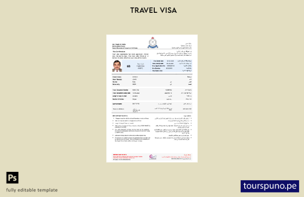 Plantilla de visa electrónica para Omán lista para imprimir en formatos Word y P