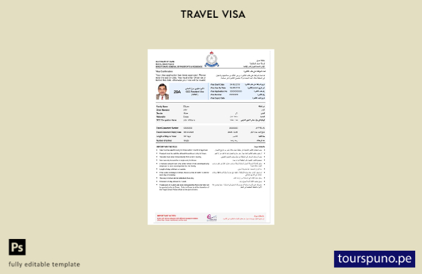 Plantilla de visa electrónica para Omán lista para imprimir