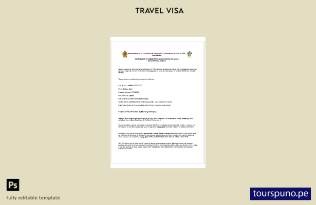 Plantilla de visa electrónica para Sri Lanka lista para imprimir