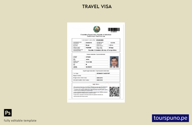 Plantilla de visa electrónica para Uzbekistán lista para imprimir