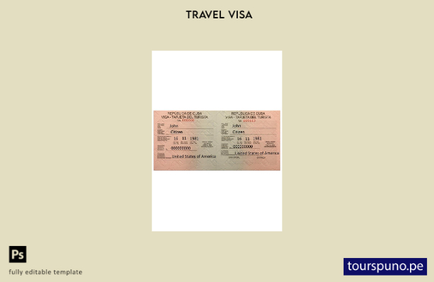 Plantilla de visa para Cuba lista para imprimir