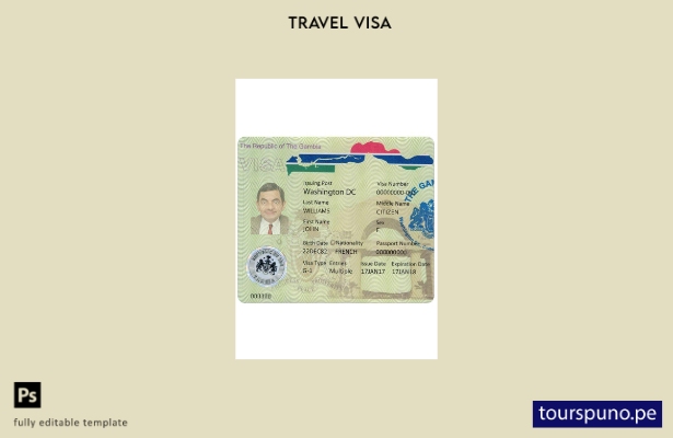 Plantilla de visa para Gambia lista para imprimir