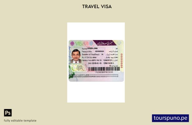 Plantilla de visa para Irán lista para imprimir