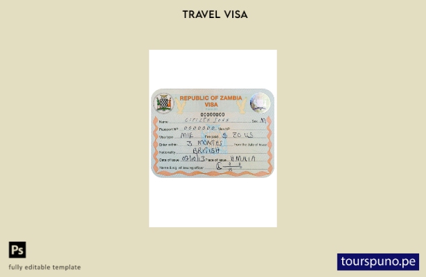 Plantilla de visa para Zambia lista para imprimir