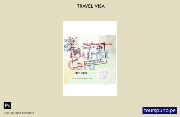ready to print Suriname tourist card template