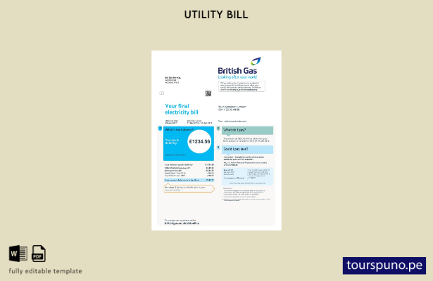 Plantilla de factura de gas británica del Reino Unido lista para imprimir